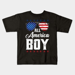 All American Boys 4th Of July USA Sunglasses Family Matching Kids T-Shirt